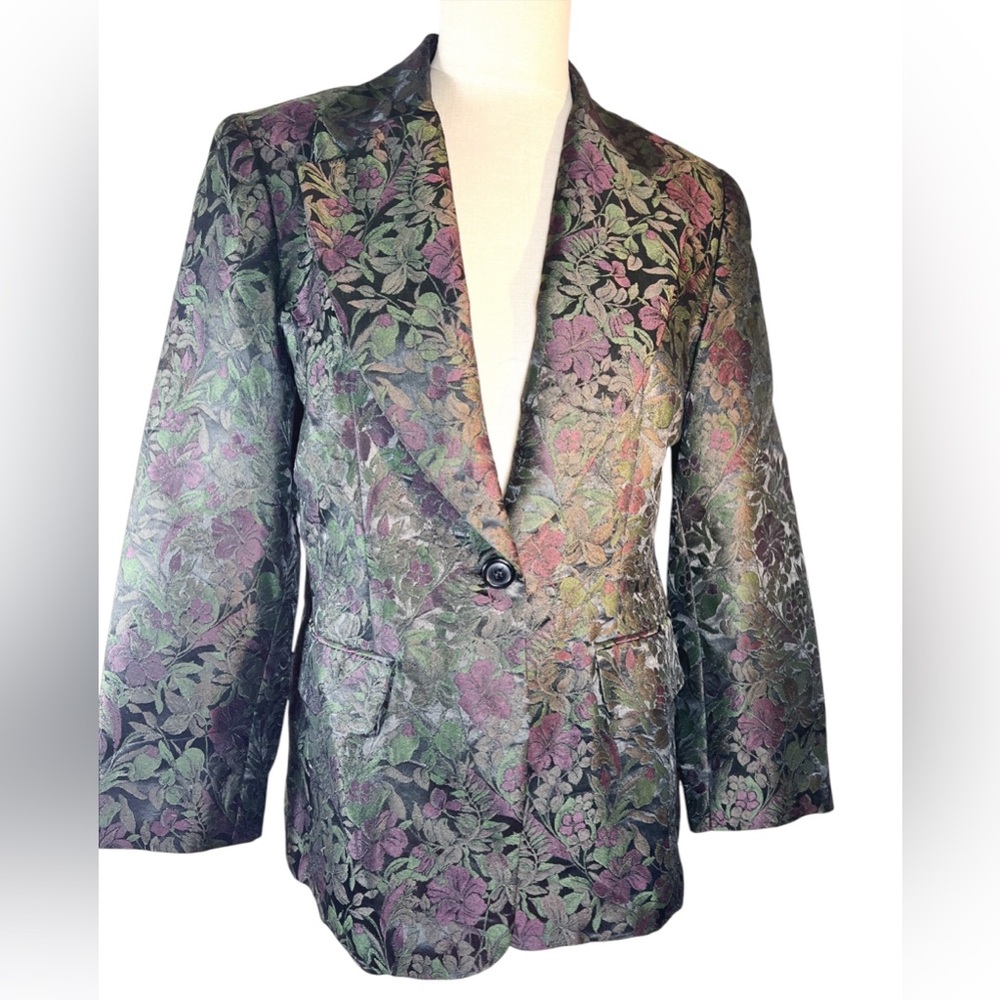 Floral Brocade Blazer - Iridescent Green & Purple - Picture 6 of 9